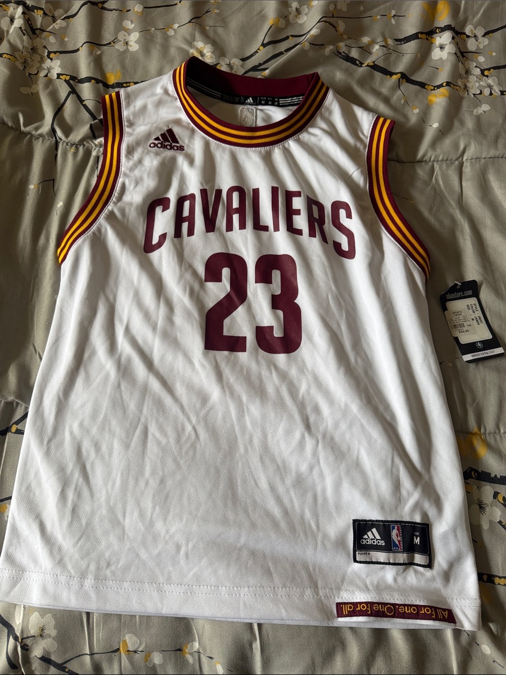 Adidas Cavaliers #23 White & Maroon Basketball Jersey.